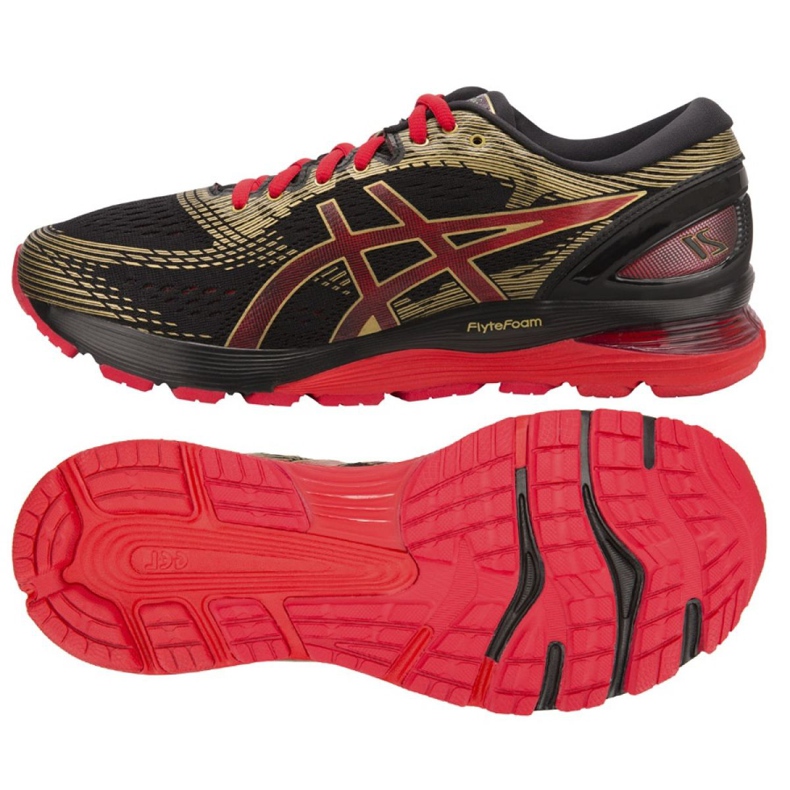Scarpe da corsa Asics Gel Nimbus 21 M 1011A257-001 nero rosso giallo
