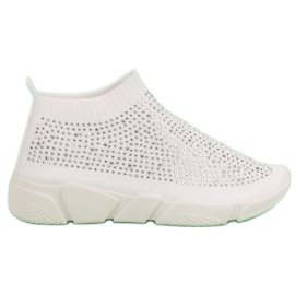 Scarpe sportive in tessuto con cristalli bianca