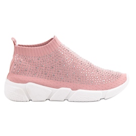 Scarpe sportive in tessuto con cristalli rosa