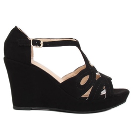 Sandali neri su zeppa nera LM-002 Black nero