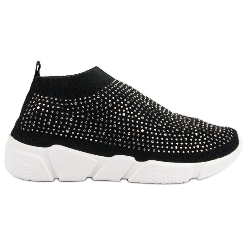 Scarpe sportive in tessuto con cristalli nero