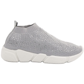 Scarpe sportive in tessuto con cristalli grigio