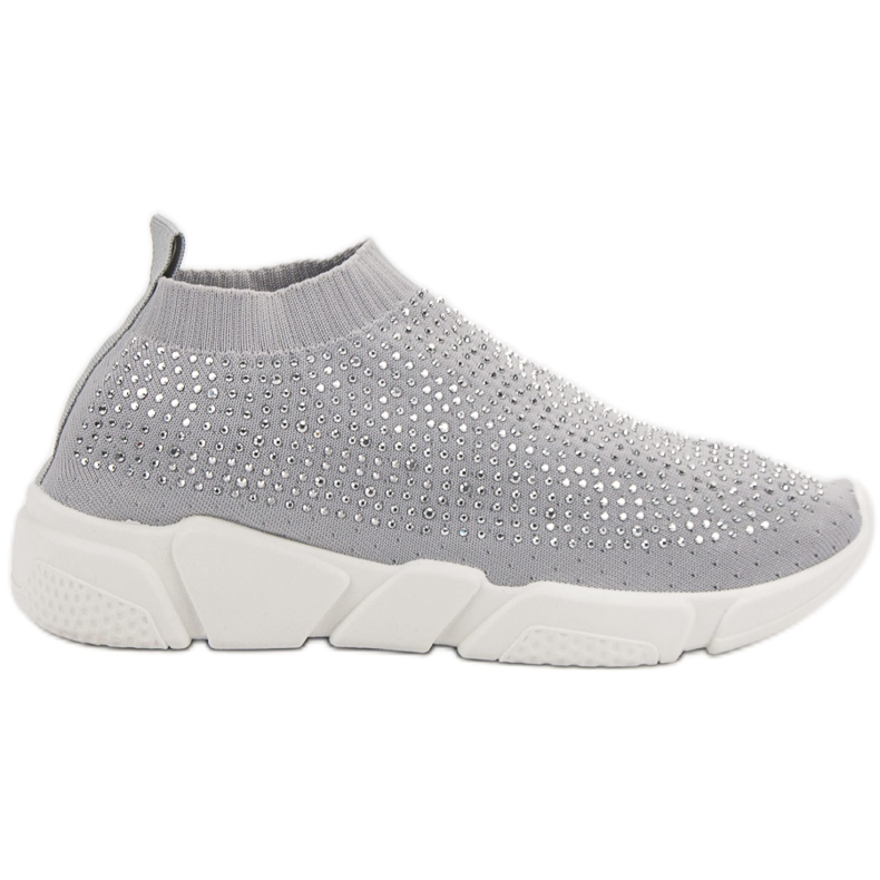 Scarpe sportive in tessuto con cristalli grigio