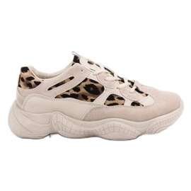 Sneakers beige con stampa animalier