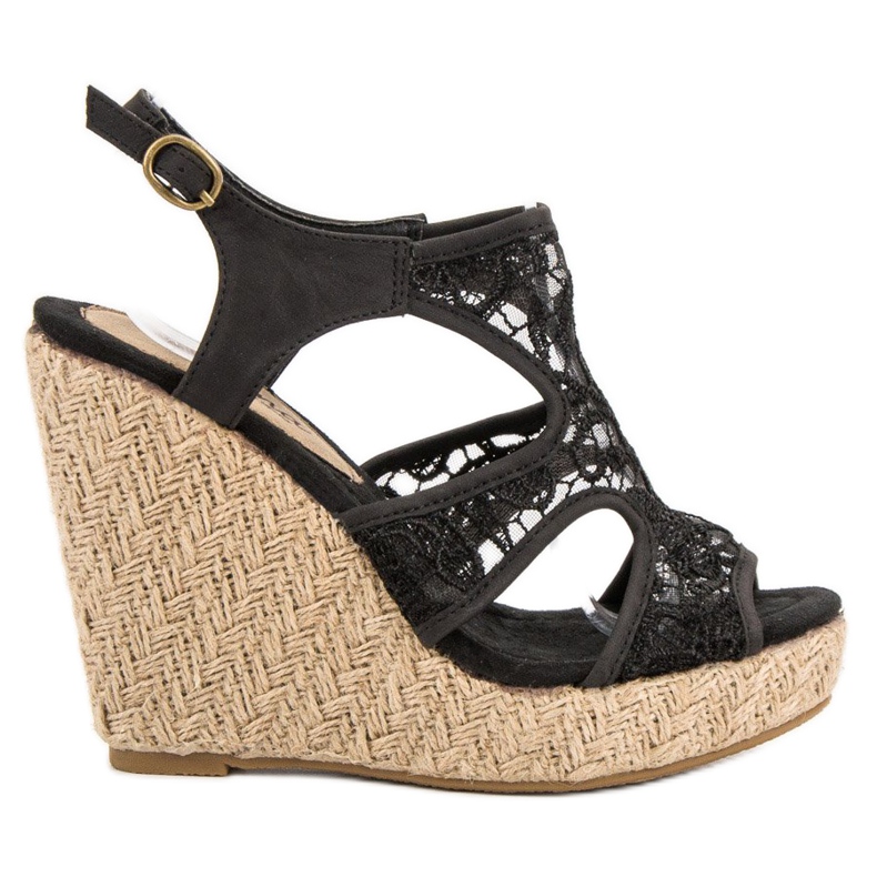 Corina Sandali con zeppa in pizzo nero