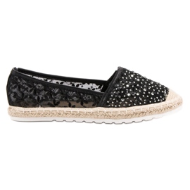 Ideal Shoes Espadrillas Con Cristalli nero