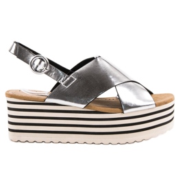 Corina Sandali con zeppa argento grigio