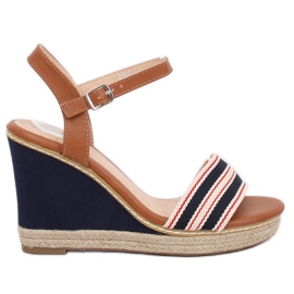 Sandali con zeppa 9068 Blu marrone blu navy