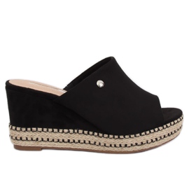 Pantofole nere nere con zeppa MW-3M65 Black nero
