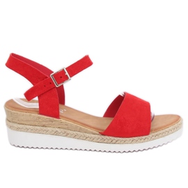Sandali rossi su una zeppa bassa 7868-KL Red rosso