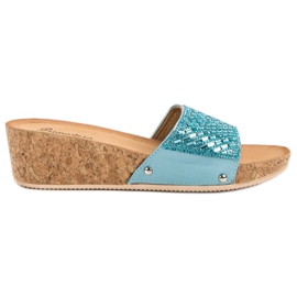 Primavera Pantofole con zeppa blu