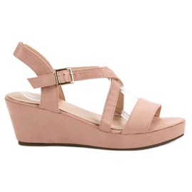 Sandali con zeppa in pelle scamosciata rosa