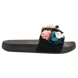 SHELOVET Pantofole Nere Con Fiori nero