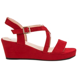 Sandali con zeppa in pelle scamosciata rosso