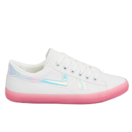 Sneakers da donna bianche e rosa B0-08 WHITE/PEACH bianco