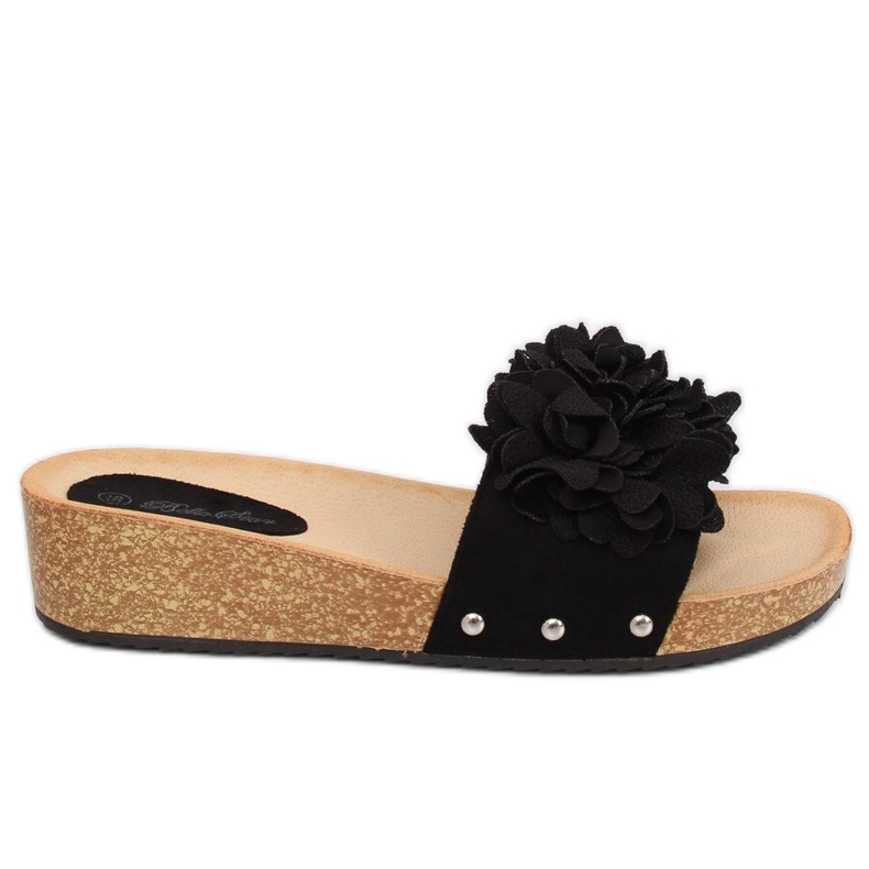 Nero S63 Pantofole nere con fiori