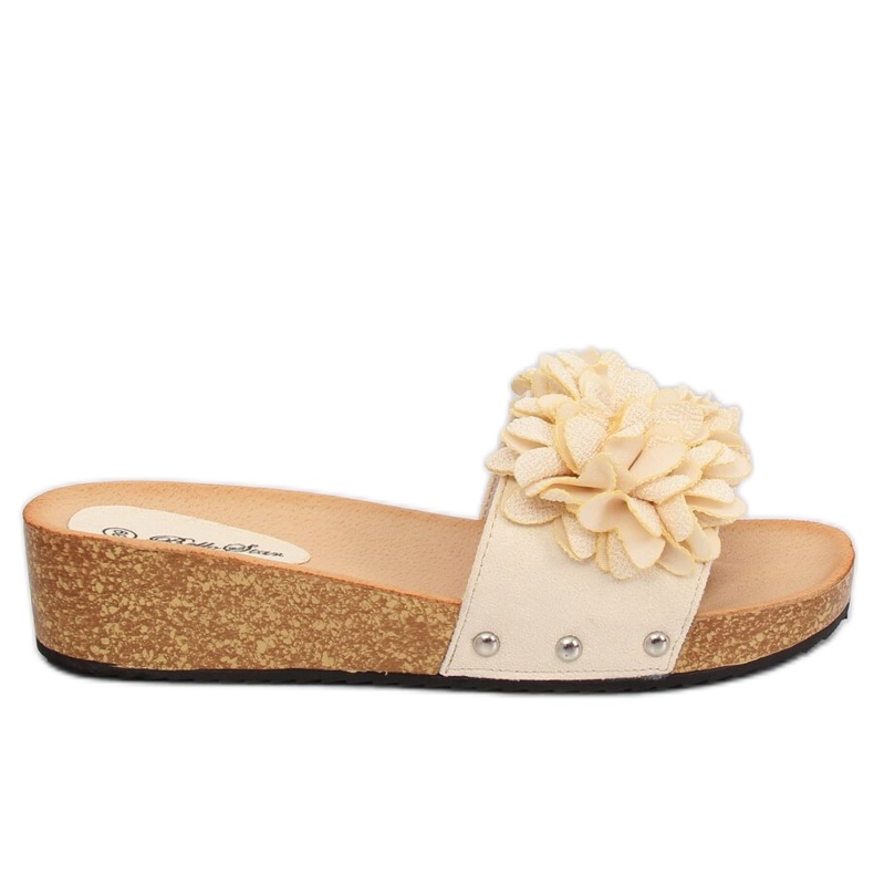 Ciabatte beige con fiori S63 Beige