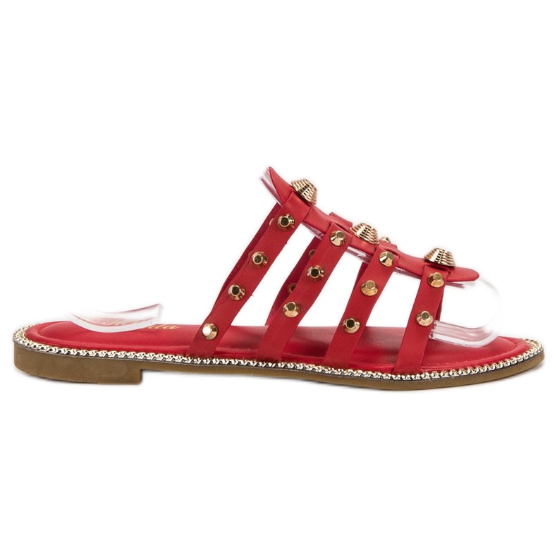 Renda Pantofole Con Strass rosso