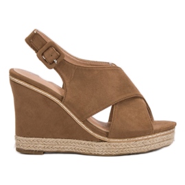Anesia Paris Sandali con zeppa in pelle scamosciata marrone