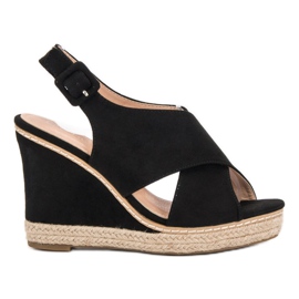 Anesia Paris Sandali con zeppa in pelle scamosciata nero
