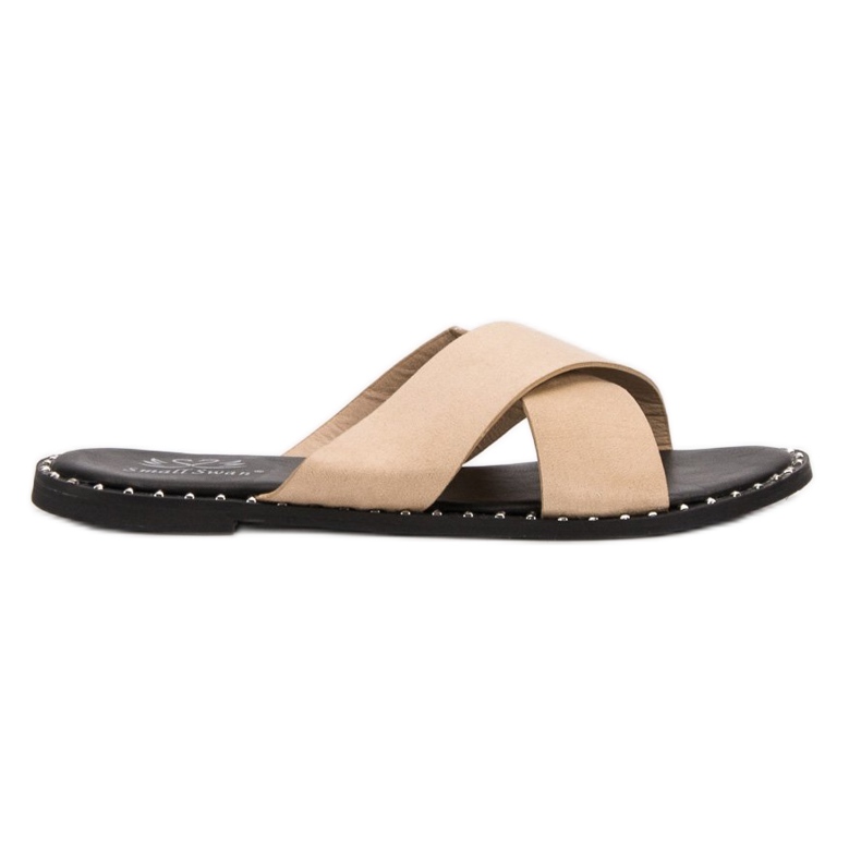 Small Swan Pantofole in pelle scamosciata beige