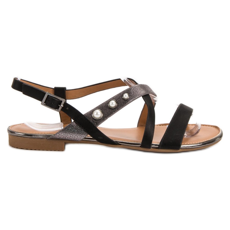 Small Swan Sandali Con Perle nero