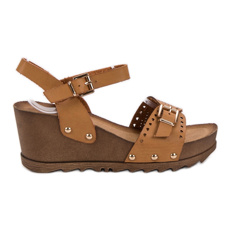 SHELOVET Sandali con zeppa color cammello marrone