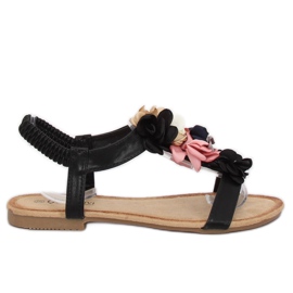 Sandali neri con fiori 218-174 Nero