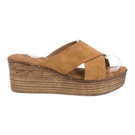 SHELOVET Sandali con zeppa color cammello marrone