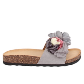 Pantofole grigie con fiori 218-170 Grigio viola