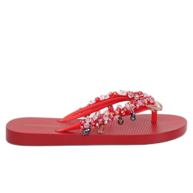 Red JH68 Infradito rosse con perline rosso