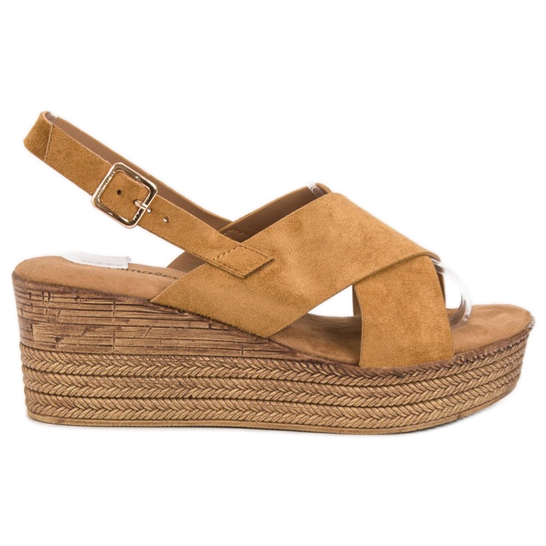 Primavera Sandali con zeppa color cammello marrone