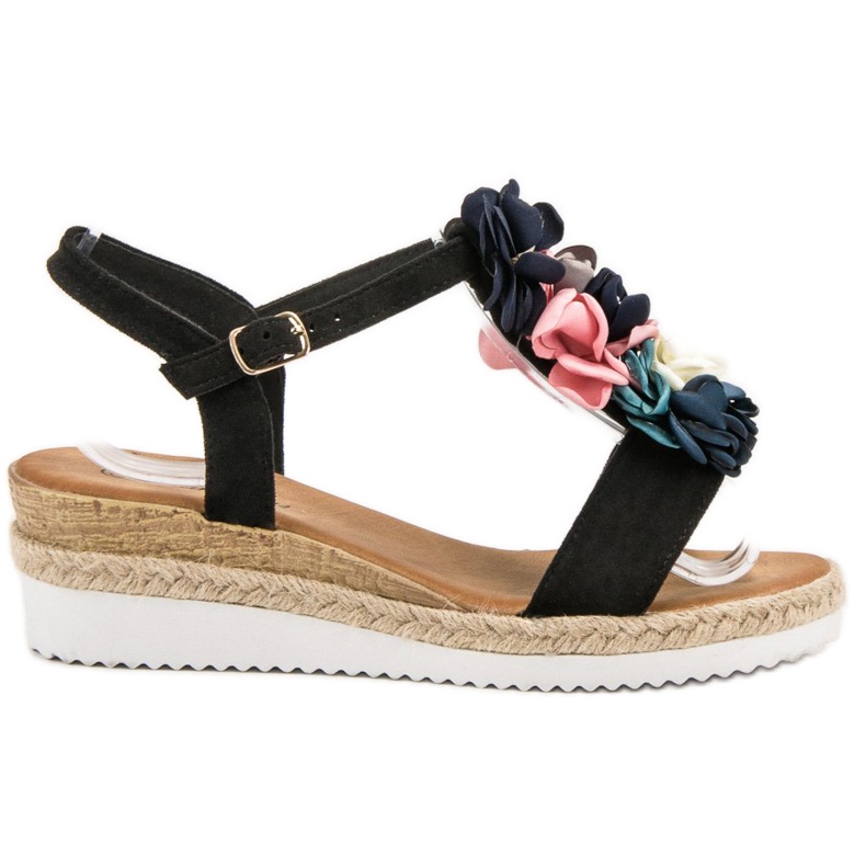 SHELOVET Sandali In Camoscio Con Fiori nero