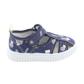 Scarpe da bambino American Club blu navy con velcro TEN 27/19 bianca grigio