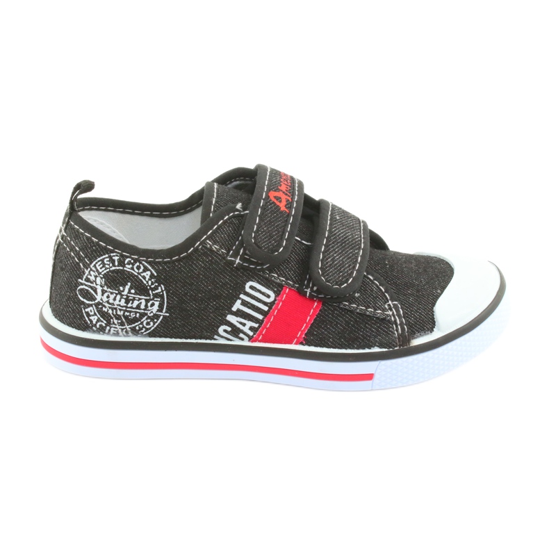 Sneaker con velcro in jeans nero American Club bianca rosso