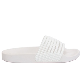 Bianco G301 Pantofole bianche con perline bianca