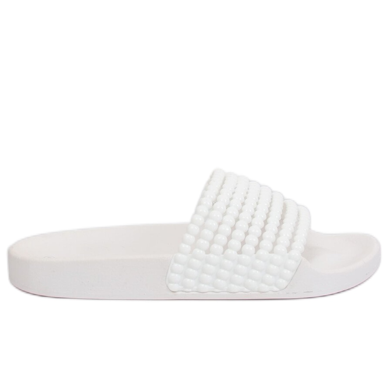 Bianco G301 Pantofole bianche con perline bianca