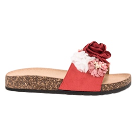 SHELOVET Ciabatte In Camoscio Con Fiori rosso