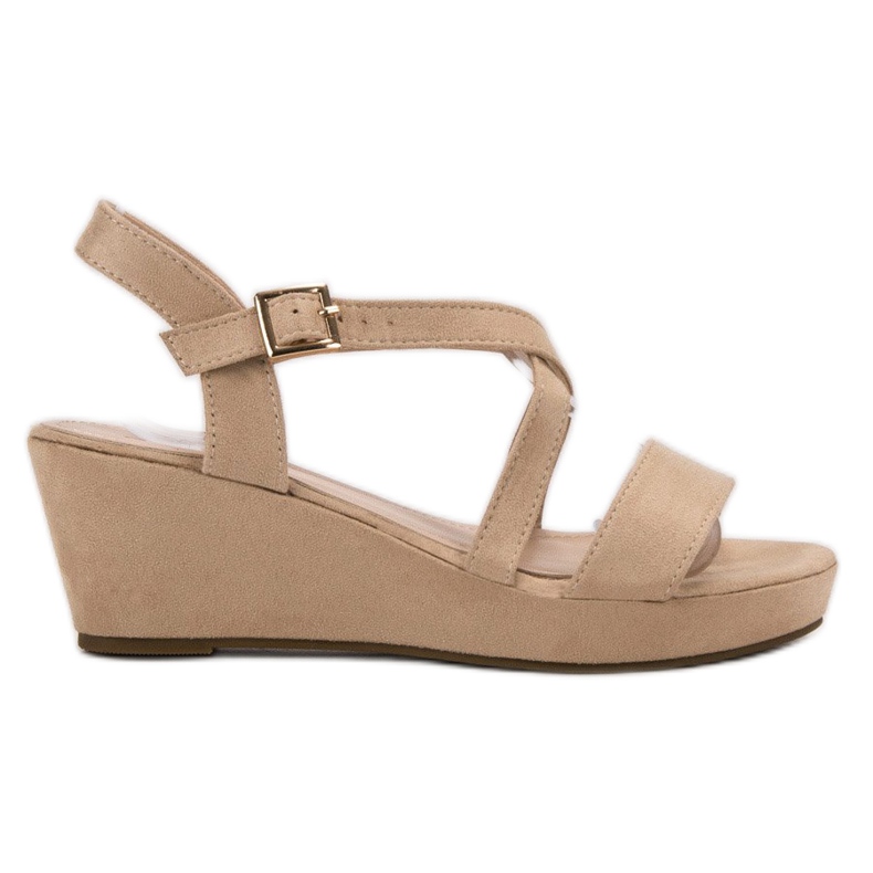 SHELOVET Sandali con zeppa in pelle scamosciata marrone