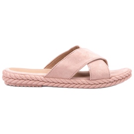 SHELOVET Pantofole in pelle scamosciata rosa