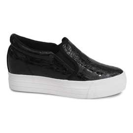 Sneakers laccate con zeppa KB-125 Black nero