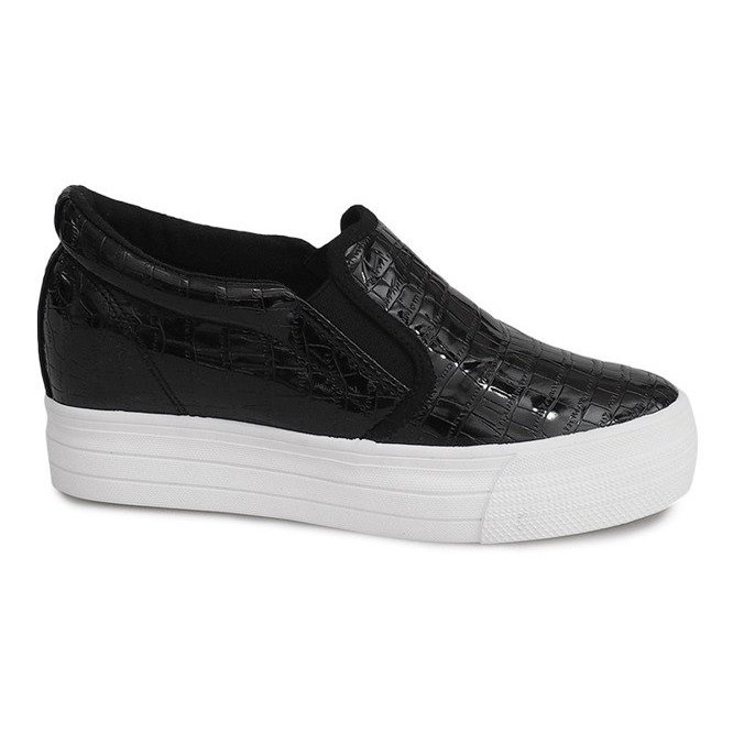 Sneakers laccate con zeppa KB-125 Black nero