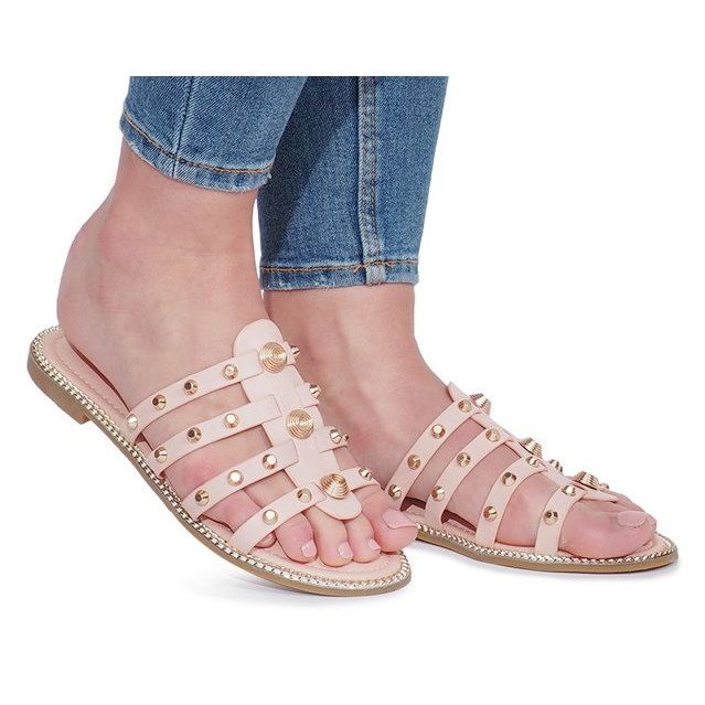 Pantofole rosa con borchie Rabelle beige
