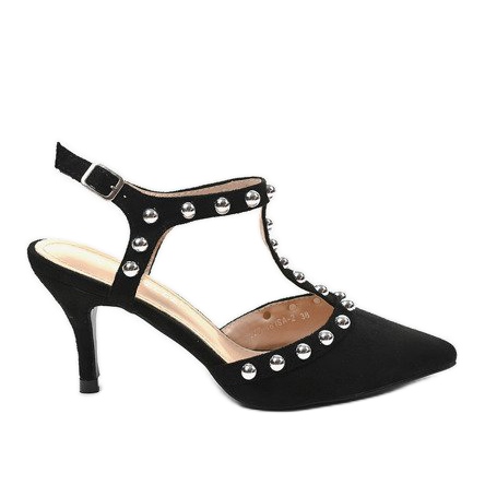 Tacco alto in camoscio nero con perle 100-861SA