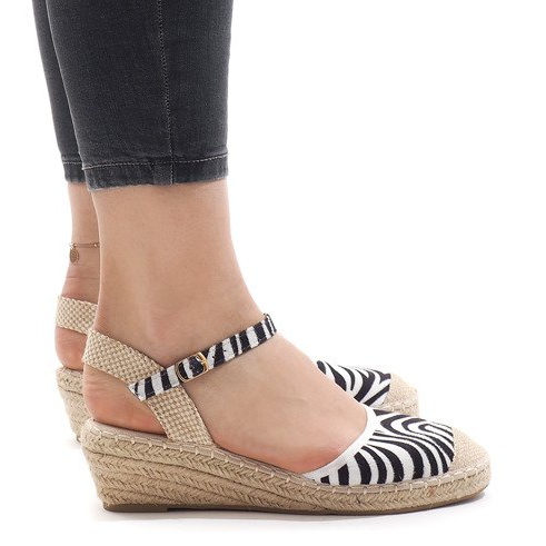 Zebra sandali con zeppa espadrillas LLI-3M88-7 bianca nero