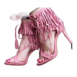 Sandali su tacco alto con frange Boho 8125 Pink rosa