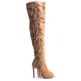 Stivali con tacco alto in pelle scamosciata ZX-1 Beige