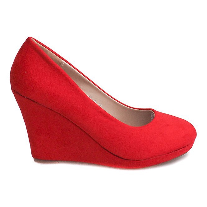 Décolleté in pelle scamosciata con zeppa 2054 rosse rosso