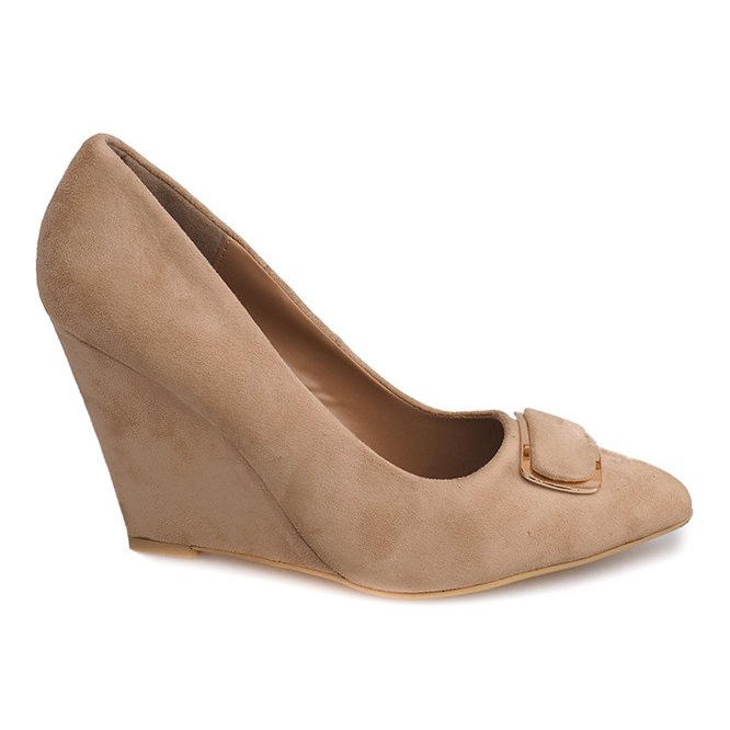 Décolleté con zeppa in pelle scamosciata LE113 Beige