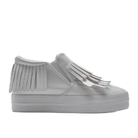 Sneakers laccate con zeppa KB-SQ-077 Bianco